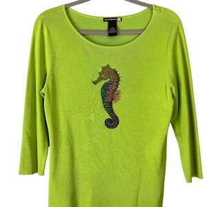 SweaterWorks Lime Green Seahorse Embellished Women's Top size medium